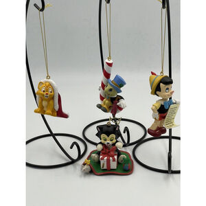Disney Christmas Magic Ornaments W/Box Pinocchio Jiminy Oliver Figaro Set/4